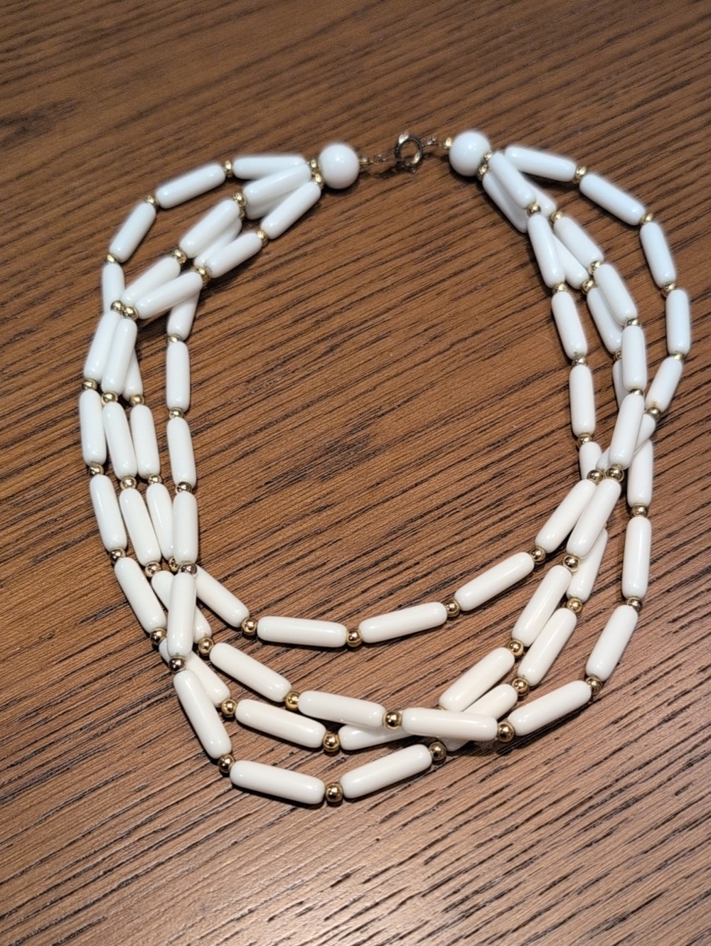 Vintage 4 Strand White Gold Beads Necklace